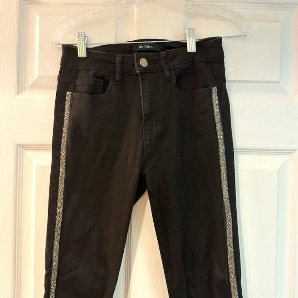 Black Jeans with Rhinestone Stripe Sides